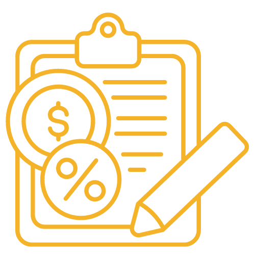 Clipboard with financial symbols.